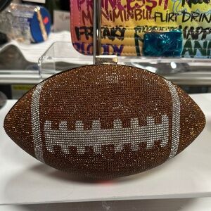 Football purse/Brown and Silver Rhinestone Football Clutch